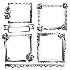 Set of hand-drawn doodle black frames and elements for bullet journal, notebook, scrapbook, planner or diary 