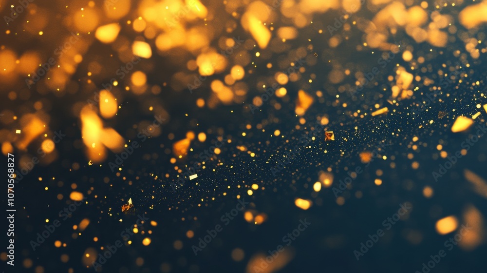 Aufkleber a mesmerizing abstract depiction of sparkling golden particles against a dark background, creating a