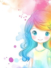 Cute Chibi Character with Pastel Colors and Bright Hair