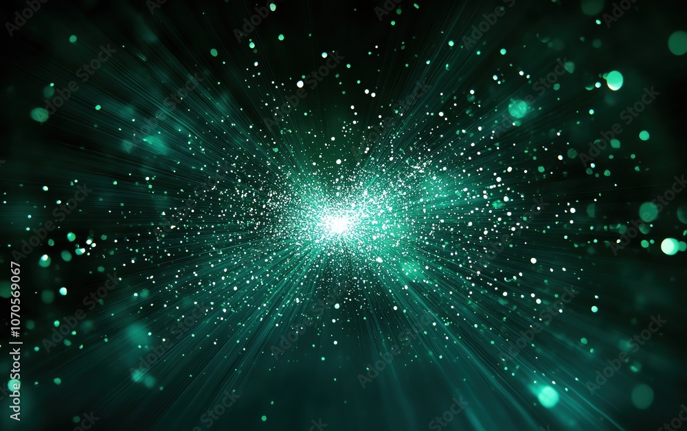 Aufkleber abstract green light rays and sparkling particles on a dark background