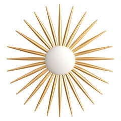 Obraz premium 3D golden sunburst with radiant rays extending from a central point, creating a vibrant and dynamic look. Perfect for decorative and luxurious themes. Isolated on transparent background, png.