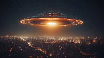 World ufo day celebration  a massive ufo hovering over earth in the night sky above us