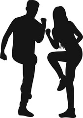 Couple holding hands, man and woman dating, vector silhouette. People in love