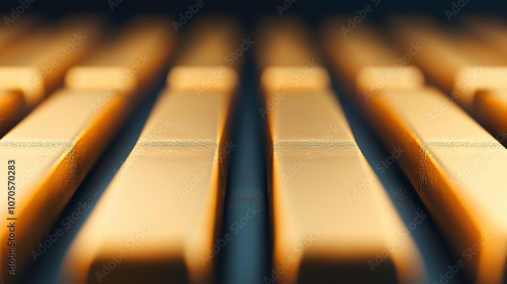 Poster the image showcases a close-up view of gleaming gold bars arranged in parallel, reflecting light and