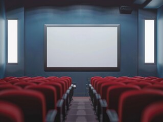 Movie Template. Blank Poster Frame on Cinema Wall for Now Showing Film