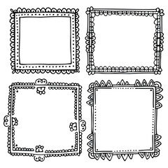 Set of hand-drawn doodle black frames for bullet journal, notebook, scrapbook, planner, or diary 