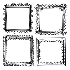 Set of hand-drawn doodle black frames for bullet journal, notebook, scrapbook, planner, or diary 