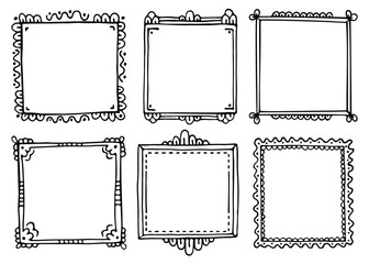 Set of hand-drawn doodle black frames for bullet journal, notebook, scrapbook, planner, or diary 