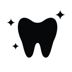 Teeth whitening icon vector. Dental whitening tooth shine symbol flat black solid icon