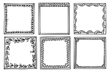 Set of hand-drawn doodle black frames for bullet journal, notebook, scrapbook, planner, or diary 