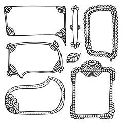 Set of hand-drawn doodle black frames and elements for bullet journal, notebook, scrapbook, planner or diary 
