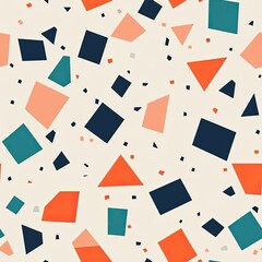 Abstract Geometric Pattern with Orange, Teal, and Black Shapes on a Cream Background