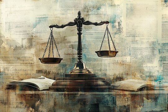 A detailed courtroom scene featuring a judge presiding over a trial, with the jury attentively listening and the scales of justice symbolically placed on the judge's bench, representing fairness 