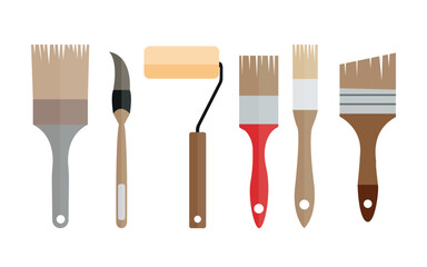 Painter Brush Clip Art Vector Illustration Isolated Collection, Brush Tool Hand Drawing Painter Artist Template