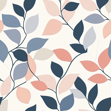 Fototapeta Abstract Seamless Pattern with Pastel Leaves and Branches