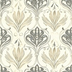 Abstract Floral Damask Pattern with Beige and Gray Tones