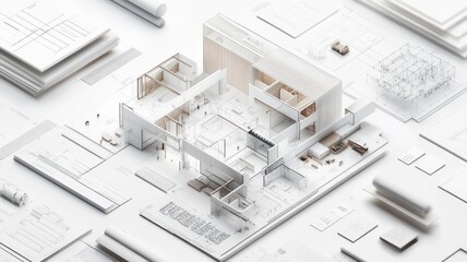 Architectural model showcasing a modern building design and layout.