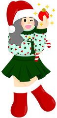 santa claus with gifts



Winking girl wearing a Christmas sweater holding a candy cane and a red bauble


