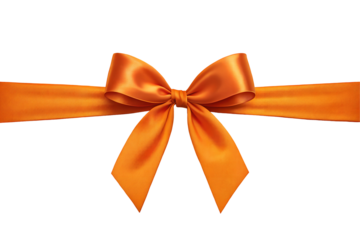 Powerful vibrant orange satin ribbon bow tied on transparent background, clean, polished design, symmetrical loops, HD, 4K, stock photo image, PNG, transparent background, download.