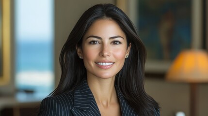 Fototapeta premium Confident Businesswoman in Pinstripe Suit Smiling