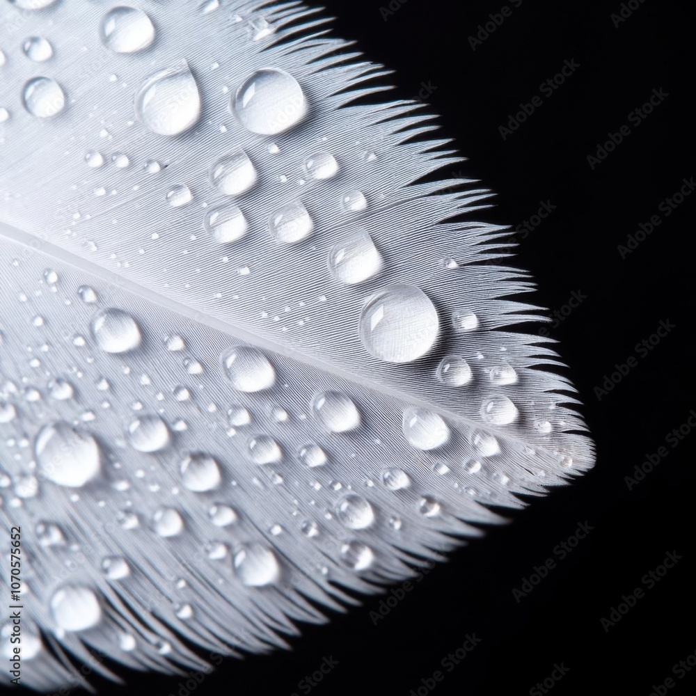 Poster feather with water droplets in macro