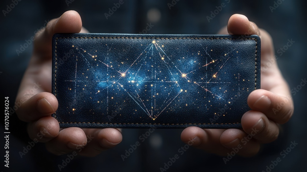 Poster cosmic wallet concept with floating cryptocurrency design