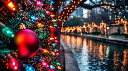 Riverwalk holiday reflection San Antonio