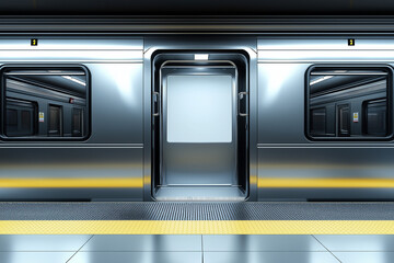Photo of an open door on the side of a subway train at a New York City station