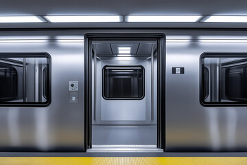 Photo of an open door on the side of a subway train at a New York City station