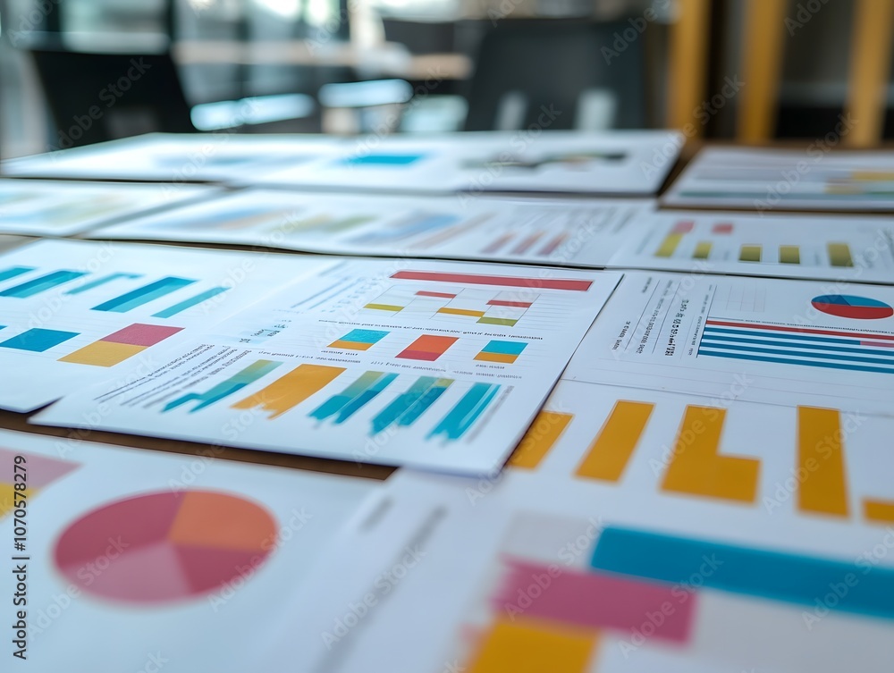 Poster colorful business charts and graphs on table