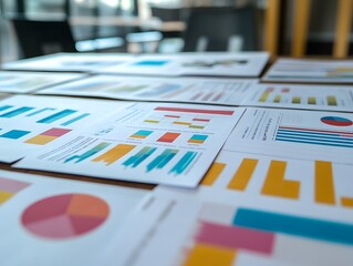 Colorful Business Charts and Graphs on Table