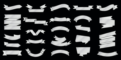 Set of Silver Badges and Glossy Ribbons