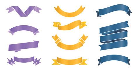 Set of Glossy Badges and Ribbons in Various Colors