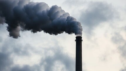 smokestacks releasing dense smoke into a cloudy sky, symbolizing industrial pollution and environmental issues. Captures the urgent need for sustainable practices and clean energy solutions.