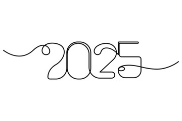 2025 one continuous line drawing element New Year design isolated on white background. Vector illustration