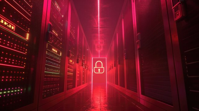 Secure Server. Firewall Protection in Data Center Server Room with Global Security