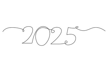 2025 one continuous line drawing element New Year design isolated on white background. Vector illustration