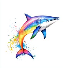 Fototapeta premium Colorful marlin with a splash of paint on a white isolated background.