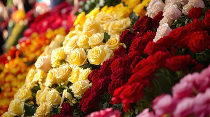 Fototapeta premium Vibrant display of colorful roses in full bloom for floral arrangements and celebrations Tournament of Roses Parade