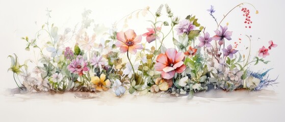 Colorful botanical watercolor art with vibrant wildflowers for creative design and nature inspiration