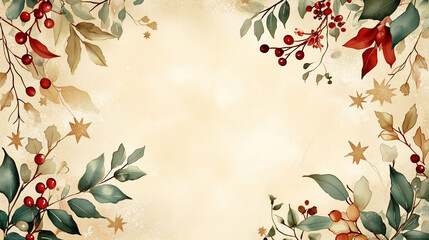 Christmas Botanical Background with Golden Accents