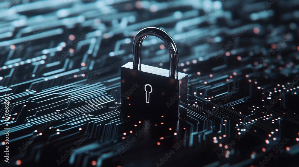 Aufkleber a padlock with a circuit board pattern in the background, symbolizing digital security