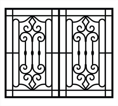 Iron steel window grill design silhouette vector