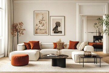 home interior design of modern living room in parisian apartment