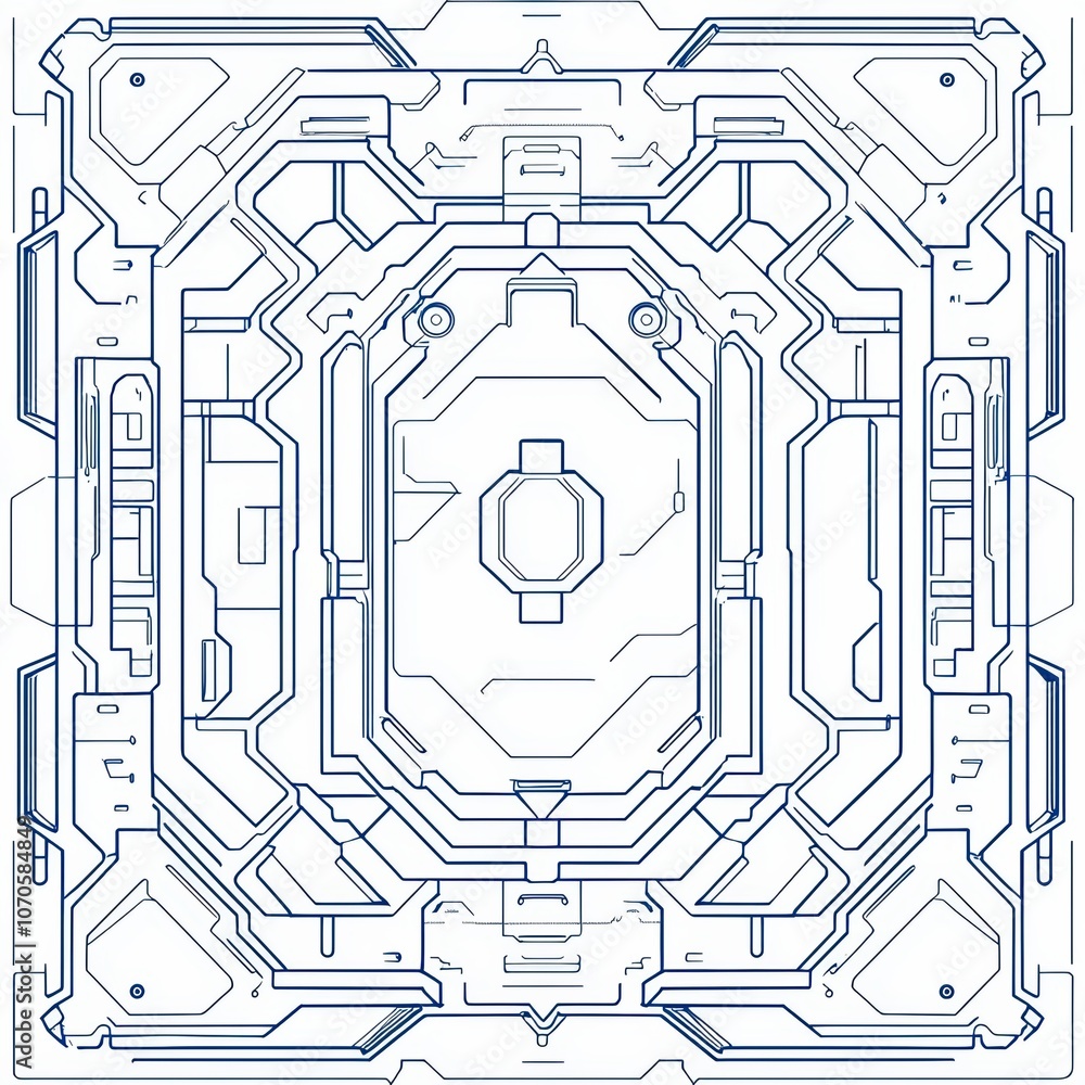 Poster futuristic blueprint design with intricate geometric patterns, ideal for technology backgrounds.