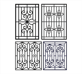 Iron steel window grill design silhouette vector