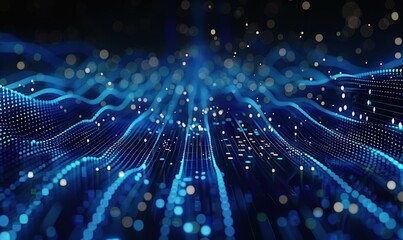 Obraz premium 曲线粒子波纹弯曲线条点线科技背景 