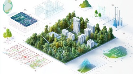 Sustainable urban development: green architecture and environmental planning concept GIS Day