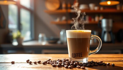 Brewing fresh coffee cozy café beverage photography sunlit environment close-up view warmth and comfort