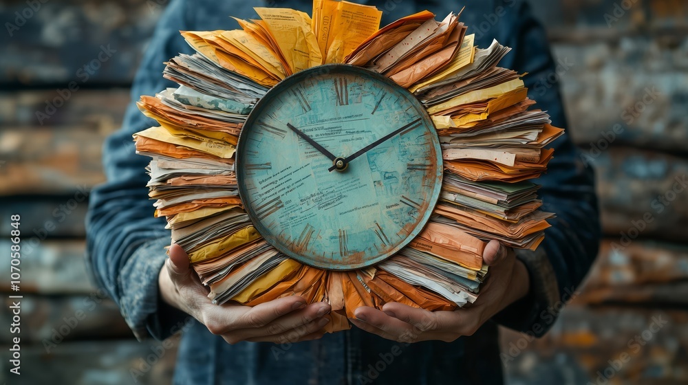 Poster creative clock design using old documents and pages